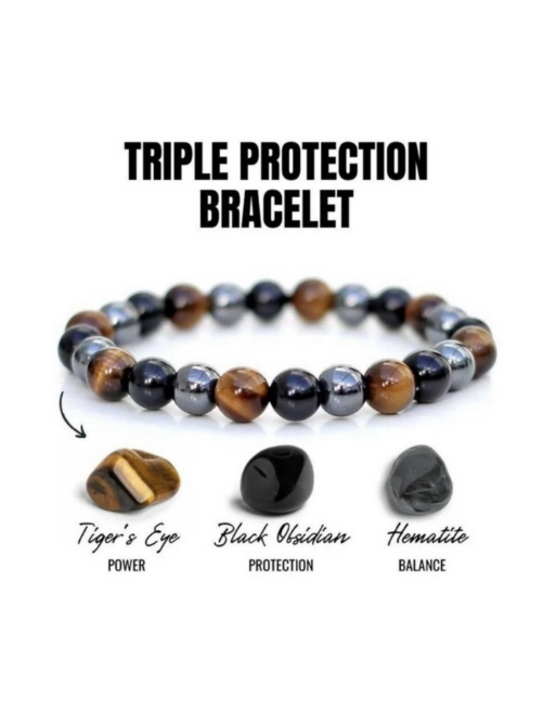 Bracelet en Pierre Naturelle - Triple Protection - Oeil de Tigre
